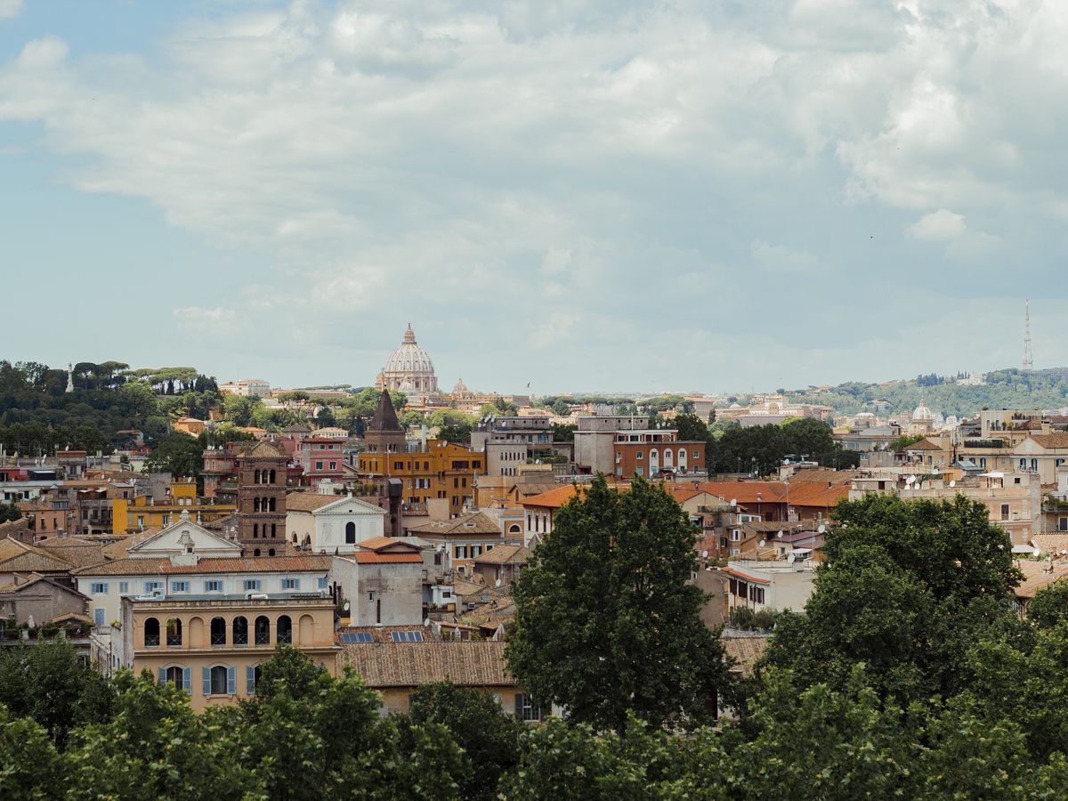Rooftops and domes of the Rome skyline, Italy